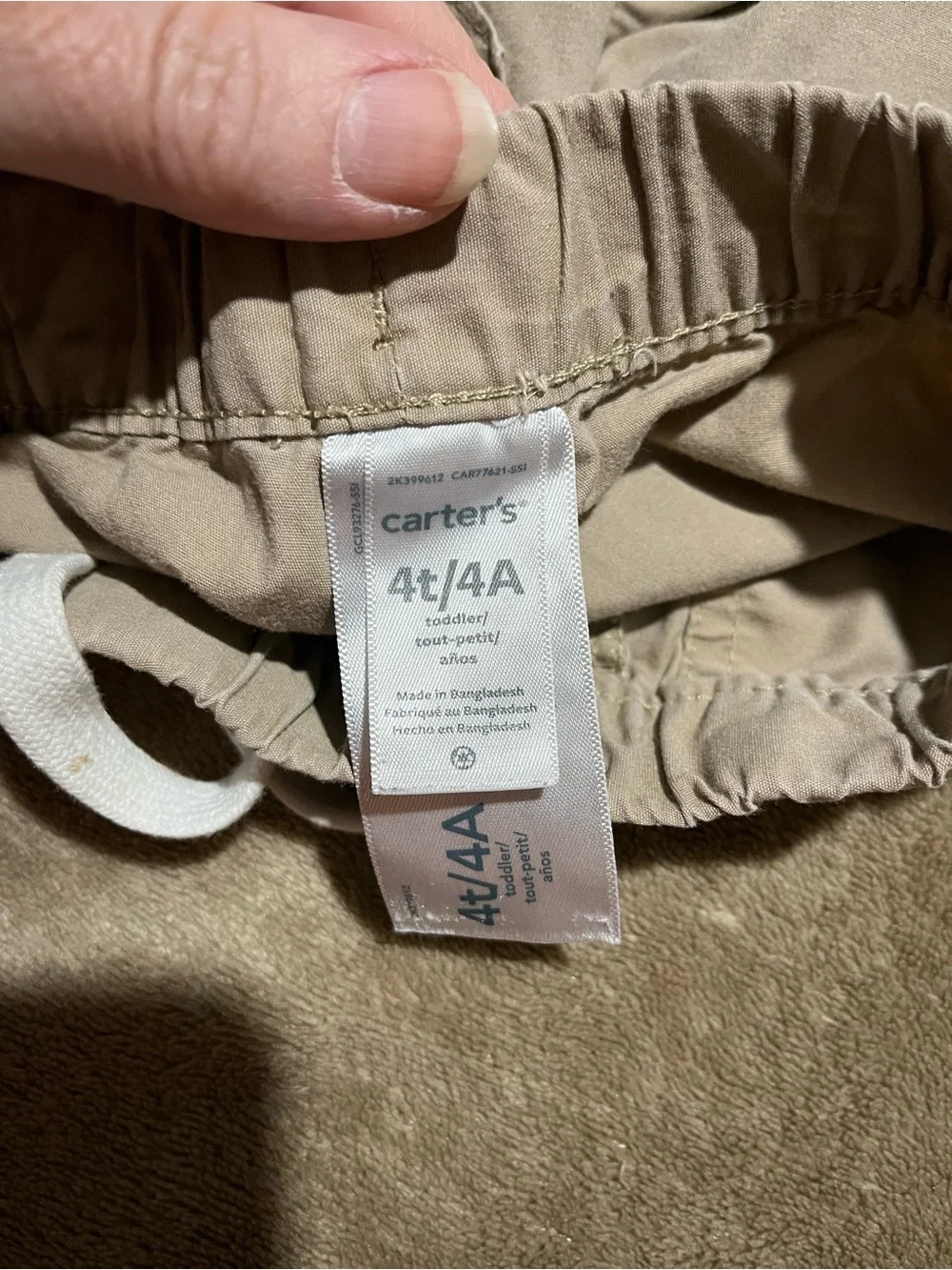 Carter's Tan Elastic Waist Flat Front Shorts with White Drawstring-Size 4